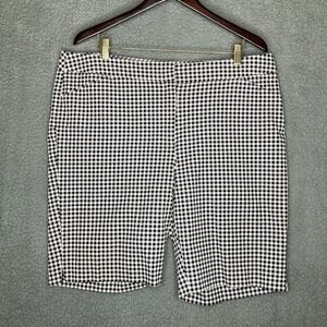 Chicos Bermuda Shorts Women's 16 / 3 Black White Gingham Stretch Preppy Classic